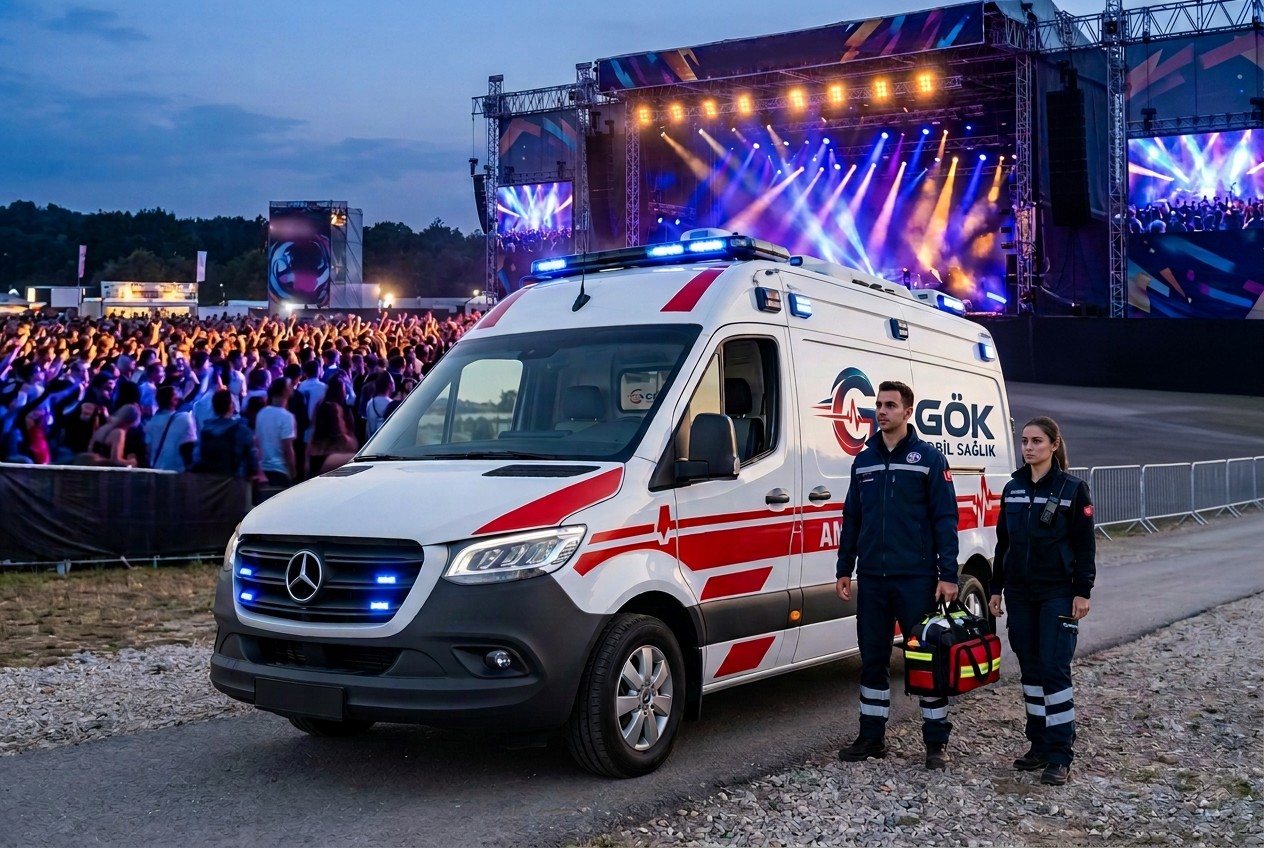 Organizasyon ve Etkinlik Ambulansı için temsili ambulans ve hasta transferi görseli