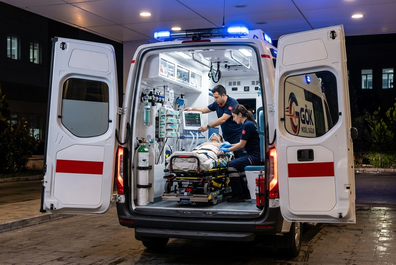 Yoğun Bakım Hasta Nakli için temsili ambulans ve hasta transferi görseli
