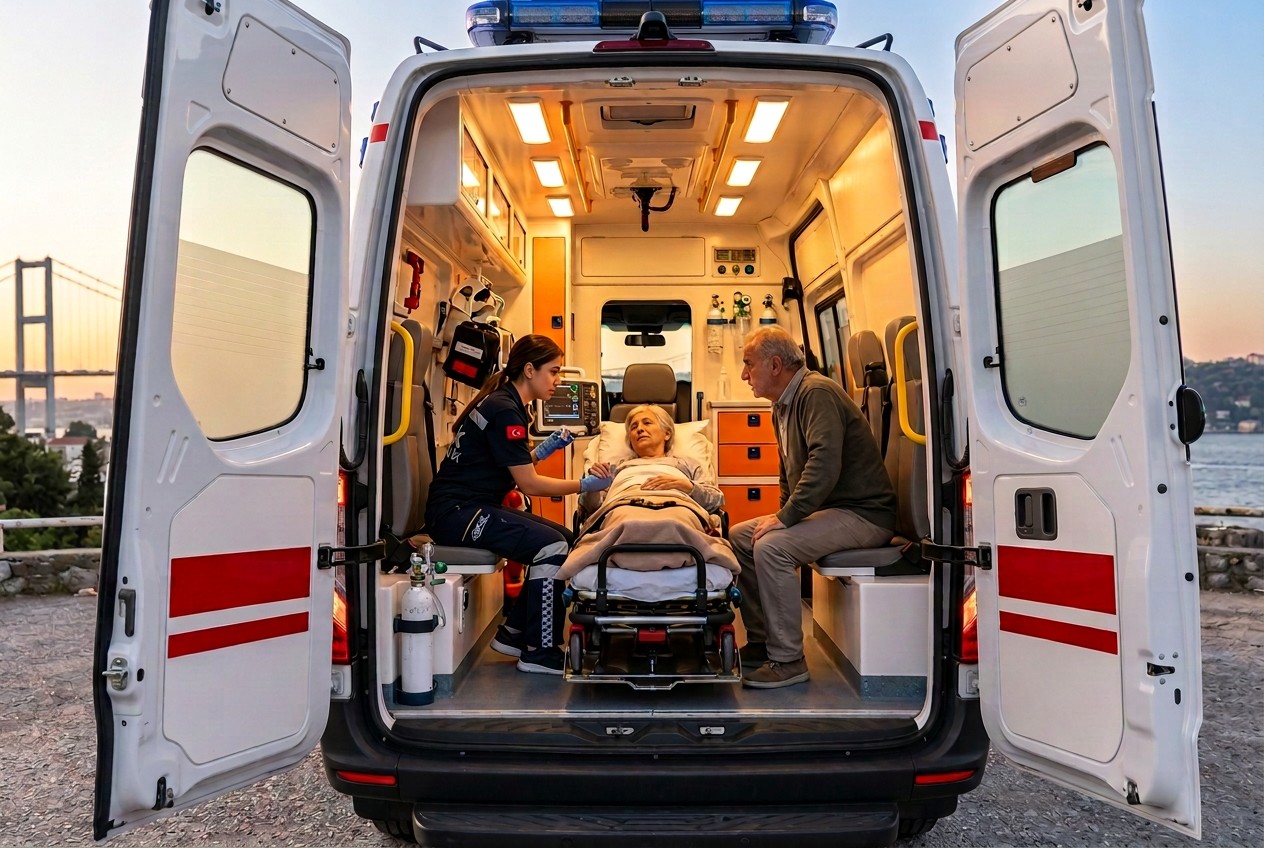 Medikal Refakat Hizmeti için temsili ambulans ve hasta transferi görseli