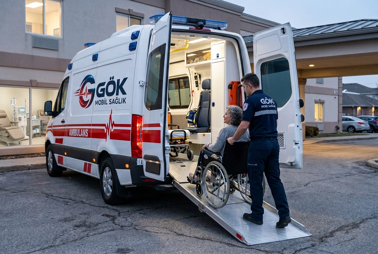 Diyaliz Hasta Nakli için temsili ambulans ve hasta transferi görseli
